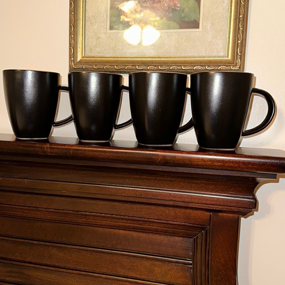 Wayfair Gibson Home Set of 4 Black Gray Coffee Tea Hot Chocolate Mugs